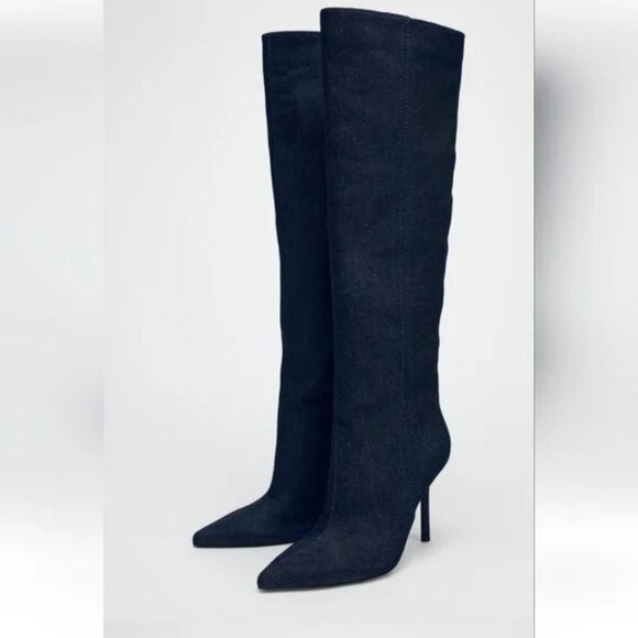 ZARA DENIM LOOK HEELED BOOTS